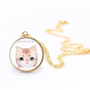 Handmade Cat Picture Gold Dainty Chain Necklace